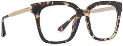 DIFF Bella Blue Light Blocking Square Glasses for Women UV400, Espresso Tortoise