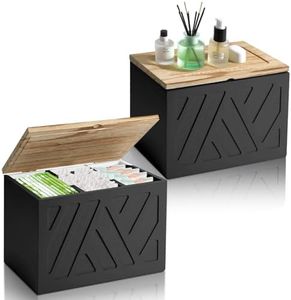 2Pcs Tampon Holder for Bathroom Decor, Feminine Product Organizer, Shark Week Tampon Storage with Lid, Wood Pad Box for Toilet, Lady Girl Stuff Organizer Case Bathroom Accessories- Black
