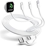 Multi Charging Cable 4 in 2 for Apple Watch Charger i-Phone, Travel 4 in 2 Watch & Phone Charger with iOSPorts/Type C/Micro USB Port Compatible with iWatch/iPhone 15 14/Galaxy Android-6FT