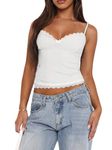 Women Spaghetti Strap Camisoles Summer Crop Tops Lace Trim V-Neck Sleeveless Backless Tank Tops Summer Vests (White, S)