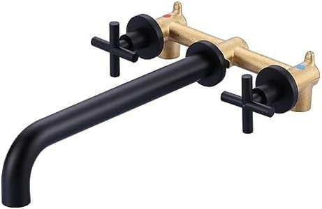 Wall Mount Tub Filler Matte Black, ARCORA Bathtub Faucet Long Spout Reach, 2 Cross Handles Wall Mounted Tub Faucet with Brass Rough in Valve Included