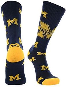 TCK Michigan Wolverines Socks Sock Mayhem Crew (Blue/Maize, Large)