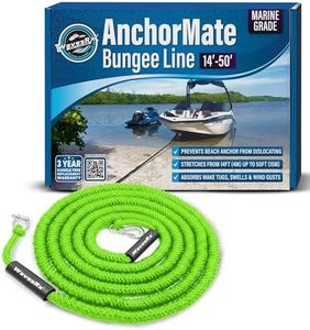WavesRx 14'-50' AnchorMate Bungee Line | Safer Anchoring for Boats & Pontoons | Elastic Rope Extends to Absorb Wake Tugs and Keep Anchor from Dislocating | Includes Bag, Stainless Steel Hook & D Ring