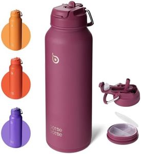 BOTTLE BOTTLE Botella de agua deportiva de 40 onzas, botella de agua aislada de acero inoxidable con popote y soporte para pastillas (rojo)