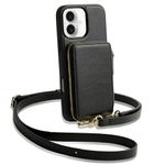 ZVE Compatible with iPhone 16 Case Wallet with Card Holder, RFID Blocking Zipper Phone Purse with Adjustable Crossbody Strap and Wrist Strap for iPhone 16 6.1", Black