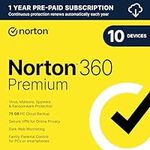 Norton 360 Premium, 2024 Ready, Antivirus software for 10 Devices with Auto Renewal - Includes VPN, PC Cloud Backup & Dark Web Monitoring [Download]