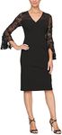 Alex Evenings Women's Petite Short Shift Dress with Embellished Illusion Detail, Black Lace, 14P