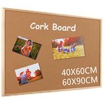 DOLLAR BOSS Cork Board Bulletin Board 40 x 60 cm Pin Board Cork Notice Board for Walls Wooden Frame Bulletin Board Decorative Hanging Display Board for Bedrooms Home Office