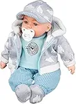 Bibi Doll - 18" Lifelike Large Soft Bodied Baby Doll With Dummy & Sounds Girls Boys Toy (Grey with Cap)