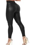TZLDN Faux Leather Leggings for Women Wet Look Leggings Butt Lift High Waisted Elastic PU Pants Fleece Lined Leather Trousers #3Side Pockets - Black, S