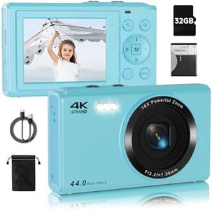 Upgrade Digital Camera, FHD 4K 44MP Autofocus Digital Point and Shoot YouTube Camera with 16X Zoom, 32GB SD Card, Compact Digital Camera Cheap for Teens Boys Girls Kids Blue Camera