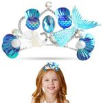 LLMSIX Mermaid Tiara Comb, Cute Crystal Mermaid Hair Comb Blue Rhinestones Mermaid Crown with Pearls Sequins Shell Hair Headband Accessories for Girls Cosplay Dress Up Head Decoration (Blue)