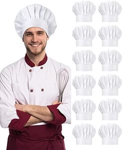 12 Pcs Chef Hat Adult Adjustable Elastic Tall Chef Hat Baker Hat for Cooking Kitchen Chef Cap Costume for Men Women White, White, Medium