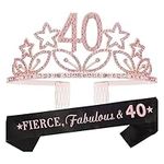 40th Birthday Gifts for Women, 40th Tiara and Sash Pink, Happy 40th Birthday Party Supplies, Fierce, Fabulous