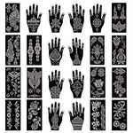 XMASIR 24 Sheets Henna Tattoo Stencil Kit- Temporary Tattoo Templates,Self Adhesive Indian Arabian Tattoo Sticker for Body Paint New Designs