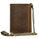 newsbirds Mens Wallet, Men's Genuine Leather Wallet with Chain Tri-fold Wallet 9 Credit Card Holder Mens Cash Wallets Slim Purse (6006 Brown)