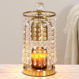 Lewondr Candle Warmer Lamp with Timer & Dimmable, Candle Lamp Warmer Crystal Wax Melt Warmer with 2 Bulbs, Electric Candle Warmer with Candle Melter Decor for Bedroom Home, Holiday Gifts (Gold)