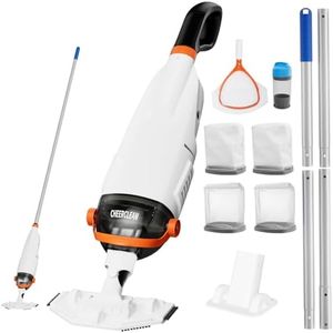 3 IN 1 Cordless Handheld Pool Vacuum Cleaner Kit-1110GPH Real Strong Suction,60min Run-time,40µm Fine Mesh Filter,Aluminum Pole,Net,Floating Dispenser for Hot Tubs,Inground &Above Ground Pools -Orange