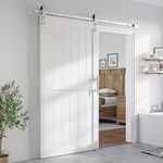 SmartStandard 40 x 84 inch White Slidng MDF Barn Door with 7FT Brushed Nickel Sliding Door Hardware Kit & Handle, Pre-Drilled Ready to Assemble, Waterproof PVC Coating, H-Frame