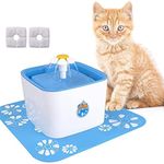 Emily Pets Fountain Cat Fountain Dog Cat Water Dispenser 2.5L Cat Water Fountain Automatic Drinking Water Bowl with 2 Filters 1 Free Small Animals Blue Mat Fountain for Cats, Dogs, Birds,