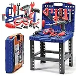 Play22 Kids Tool Set Bench 76 Pc - Toddler Tool Bench Set with Electronic Play Drill - Stem Educational Toy Pretend Play Construction Work Shop - Preschool Toy Gift for Kids Children Boys and Girls