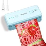 WOSERLD 2 in 1 Mini Bag Sealer and Cutter Rechargeable Heat Sealer Chip Bag Sealer machine sealer portable sealer with lithium 1300mAh battery kitchen food packaging seal Bag Sealer for Snacks (blue)