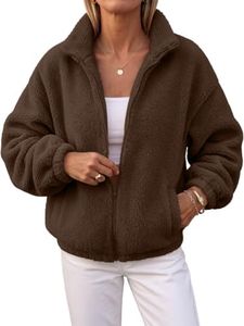 Trendy Queen Womens Full Zip Sherpa Fleece Jacket Stand Collar Cozy Coat