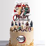 Demon Anime Themed Cake Topper Decoration Genya Shinazugawa Kanao Tsuyuri Tanjiro Kamado Zenitsu Agatsuma Inosuke Hashibira Anime Manga Themed Kids Party Paper Card Quick Easy Adjustable