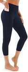 JOYSPELS Womens High Waisted Gym Cropped Leggings - Capri Yoga Pants Womens Workout Running Sports 3/4 Length Leggings for Women with Pockets - NavyBlue - S