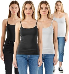 Emmalise Women's Basic Short Camisole Adjustable Strap Layering Cami Tank Top (4Pk 2 White, 2 Black, Medium)