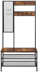 Vasagle Coat Rack, Coat Stand with Grid Wall, Shoe Rack, Hall Tree, 2 Mesh Shelves, Hooks, 185 cm Tall, Lots of Storage Space, Easy to Assemble, Industrial Style, Rustic Brown