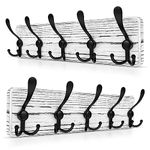 SAYONEYES Rustic Coat Rack Wall Mount, 16” Hole to Hole Solid Pine White Wood Wall Rack, Coat Hanger Wall Mounted with 5 Heavy Duty Tri Hooks for Hanging Coat, Towels, Hat, Jacket - 2 Pack