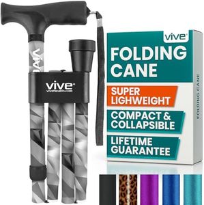 Vive Folding Cane - Foldable Walking Cane for Men, Women - Fold-up, Collapsible, Lightweight, Adjustable, Portable Hand Walking Stick - Balancing Mobility Aid - Sleek, Comfortable T Handles