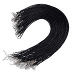 Necklace Cord 2mm, 50 PCS Leather Necklace Cord with Lobster Clasp Adjustable Black Wax String for Bracelets Jewelry Making DIY Pendants