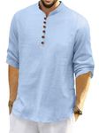 ROYALSCOUT Men's Cotton Polyester Blend Solid Regular Fit Full Sleeve Short Kurta Sky
