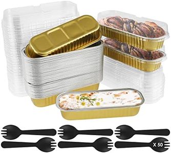 150Pcs Mini Loaf Pans with Lids and Spoons 200ml Non-Stick Aluminum Foil Loaf Pans Reusable Square Foil Bread Container Heat-Resistant Narrow Cake Baking Pans for Home Kitchen