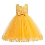 Weileenice Flower Girl Tulle Dress Mustard Yellow Applique Girls Wedding Birthday Party Pageant Gown 5 6 Princess Formal Evening Holiday Halloween Dresses Glitter Lace Kids Daddy Daughter Dance Gowns