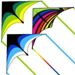 Mint's Colorful Life 3 Pack Delta Kites for Kids & Adults, Easy to Fly Large Kite Set for Beginners, Perfect Family Kites for Park and Beach Trip with 300ft String Included (Green&Blue&Rainbow)