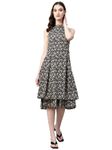 Cottinfab Women Sleeveless Halter Neck Layered Crepe Midi Dress Black
