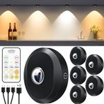 WILLED Under Cabinet Kitchen Lights Rechargeable, LED Puck Lights with Remote Control, 3 Color Temperatures, Timing Function, Stick on Lights for Cupboards, Cabinets and Closet (6 Pack)