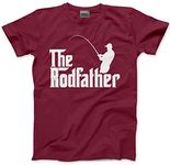 HotScamp The Rodfather Mens T Shirt - Fishing Clothing for Men - Fishing Gear - Funny Dad Tshirt - Maroon, L