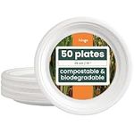 HAAGO 50 Eco-Friendly Sugarcane Plates Biodegradable & Compostable for Hot & Cold Food, BBQs, Outdoor Events, Picnics - 26cm