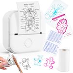 Mini Printer - T02 Bluetooth Inkless Instant Photo Printer, Small Thermal Pocket Sticker Printer, Portable Mobile Phone Picture Printer, for Students, Gift, Receipts, White (Bunny Case Not Included)