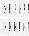 KCMYTONER USB C Outlet,10PK GaN 65W USB C Wall Outlet Receptacle for Laptop, Type C Supports PD 3.0, Type A Supports Quick Charger 3.0, 15 Amp High Speed Charging Power Outlet, UL Listed, White