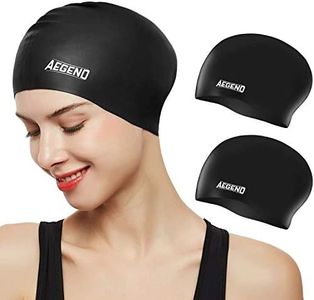 Aegend Swim Caps for Long Hair (2 Pack), Durable Silicone Swimming Caps with Spacious Space for Women Men Adults, Easy to Put On and Off, Black