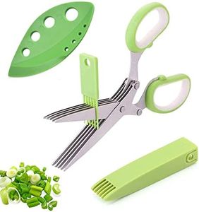 DRERIO Herb Scissors Multipurpose 5 Blade Scissors Kitchen Chopping Scissors Heavy Kitchen Herb Shears Food Scissors Stainless Steel Kitchen Gadgets for Vegetables,Herb,Paper,Basil, documents(Green)