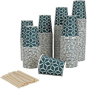 Caramont,1000 Vasos de Cartón de 7 Onzas con Agitadores de Madera,Ecológicos y Desechables,Resistentes Al Calor, Ideales para Café,Té,Cumpleaños,Etc.