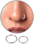 HY DOT 2pcs Silver Nose Ring 20g Piercing Jewellery, 6mm + 8mm Nose Rings hoop Thin Snug Tiny Nose Ear Lip ring Tragus Septum Piercing Jewellery, 316L Surgical Steel Women Girl's Gift