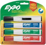 EXPO Magnetic Dry Erase Markers with Erasers, Low Odour, Chisel Tip, Assorted Colours, 4 Count
