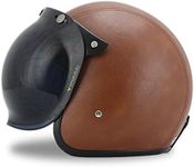 Woljay 3/4 Open Face helmet, Motorcycle Helmet Flat leather with Bubble Shield Brown (L)